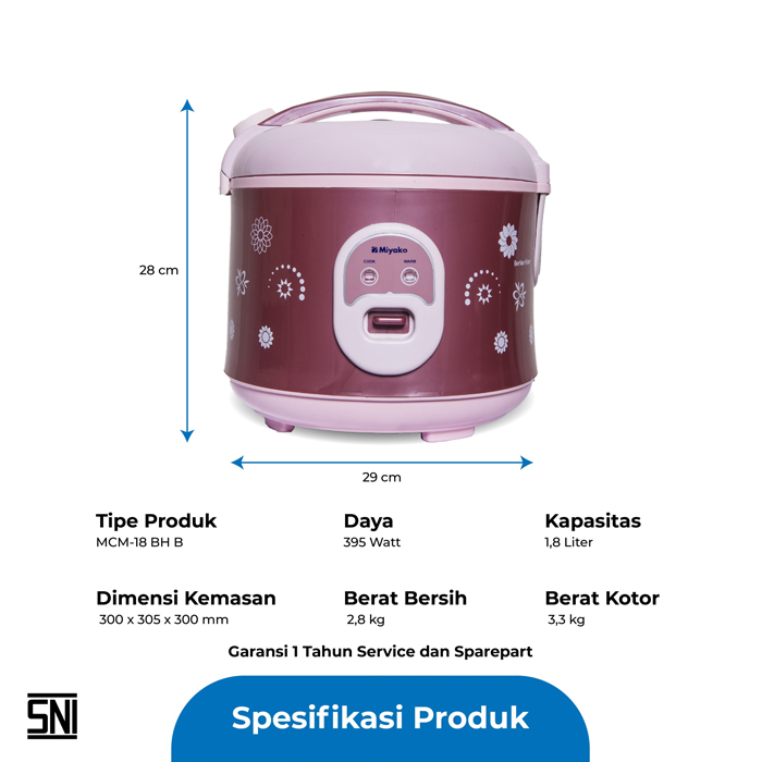 Miyako Rice Cooker Magic Warmer Plus 1.8 L - MCM18 BH B | MCM-18 BH B